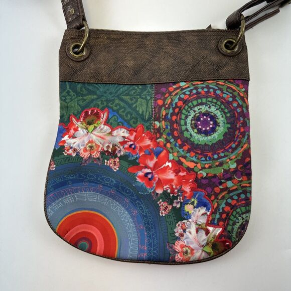 Desigual Patchwork Floral Crossbody Purse Bag Multicolored Faux Leather Zip - Picture 5 of 16